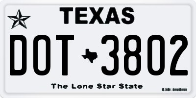 TX license plate DOT3802