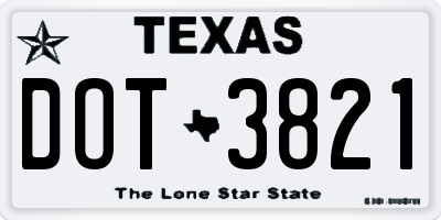 TX license plate DOT3821