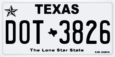 TX license plate DOT3826
