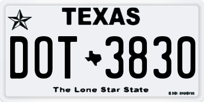 TX license plate DOT3830