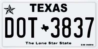 TX license plate DOT3837