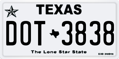 TX license plate DOT3838