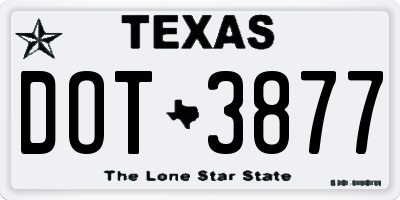 TX license plate DOT3877
