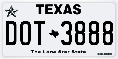 TX license plate DOT3888