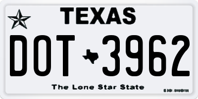 TX license plate DOT3962