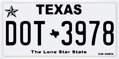 TX license plate DOT3978