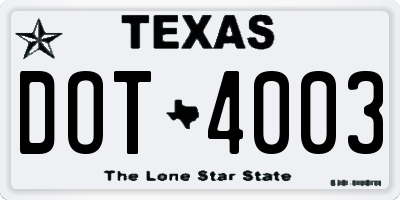 TX license plate DOT4003