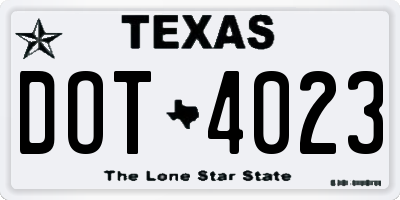 TX license plate DOT4023