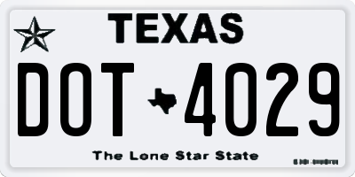 TX license plate DOT4029