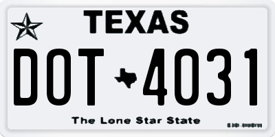 TX license plate DOT4031