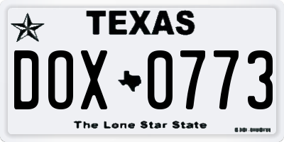 TX license plate DOX0773