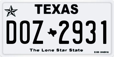 TX license plate DOZ2931