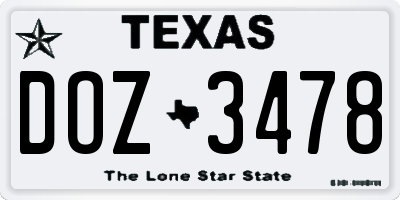 TX license plate DOZ3478