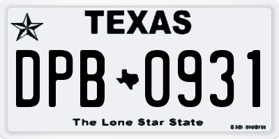 TX license plate DPB0931