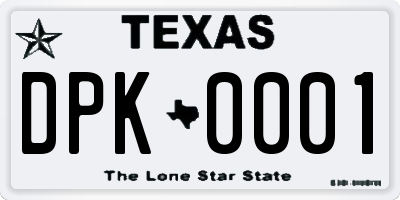 TX license plate DPK0001