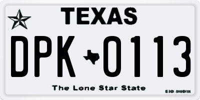 TX license plate DPK0113