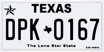 TX license plate DPK0167