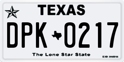 TX license plate DPK0217