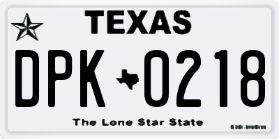 TX license plate DPK0218