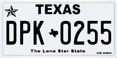 TX license plate DPK0255
