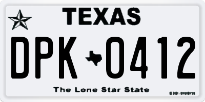 TX license plate DPK0412