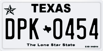 TX license plate DPK0454