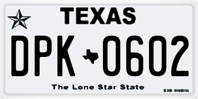 TX license plate DPK0602