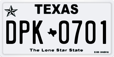 TX license plate DPK0701