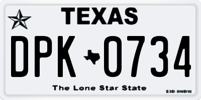 TX license plate DPK0734