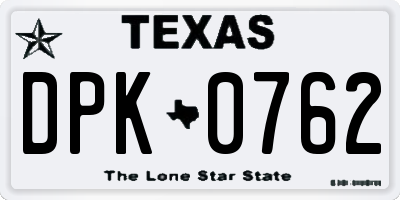 TX license plate DPK0762