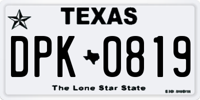 TX license plate DPK0819