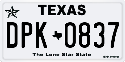 TX license plate DPK0837
