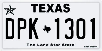 TX license plate DPK1301