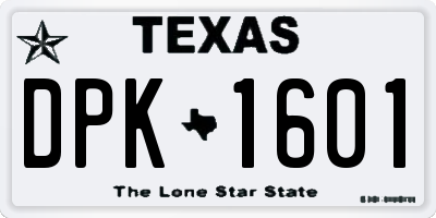 TX license plate DPK1601