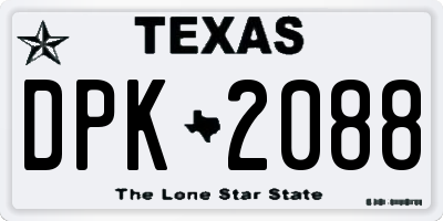 TX license plate DPK2088