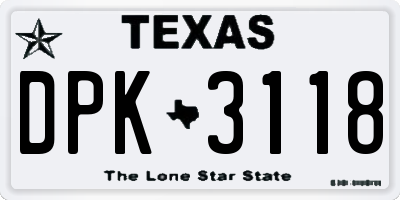 TX license plate DPK3118