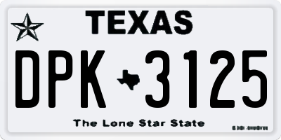 TX license plate DPK3125