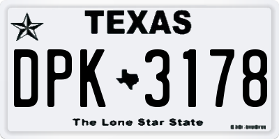 TX license plate DPK3178