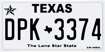 TX license plate DPK3374