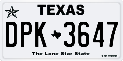 TX license plate DPK3647