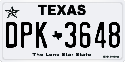 TX license plate DPK3648