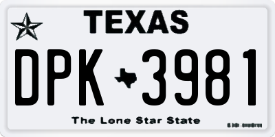 TX license plate DPK3981