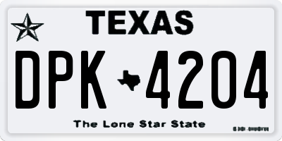 TX license plate DPK4204