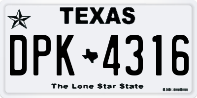 TX license plate DPK4316