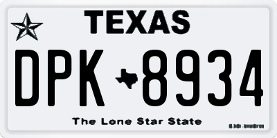 TX license plate DPK8934