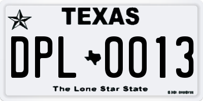 TX license plate DPL0013