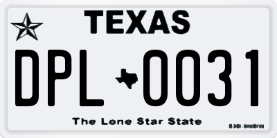 TX license plate DPL0031