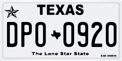 TX license plate DPO0920
