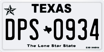 TX license plate DPS0934