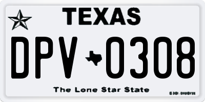 TX license plate DPV0308